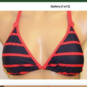 NWT DKNY Donna Karan Swimsuit Bikini Bra Top String Size S Navy Red